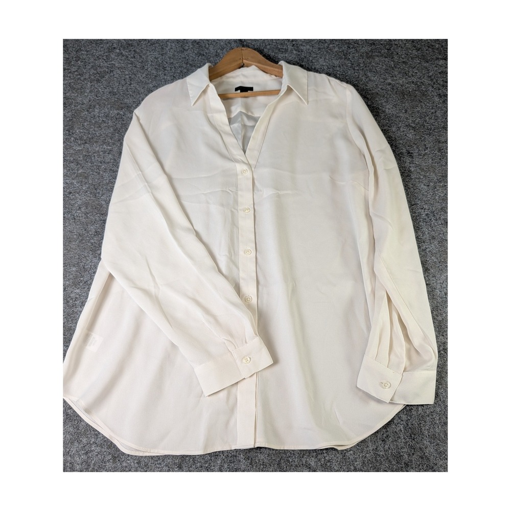 Ann Taylor Womens XL Cream Ivory Long Sleeve Button Down Blouse V-Neck Top EUC